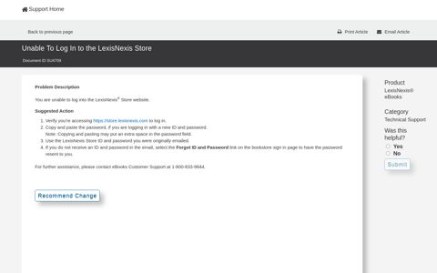 Unable To Log In to the LexisNexis Store