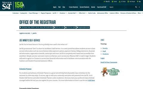 Joe'SS Info – Office of the Registrar | Missouri S&T