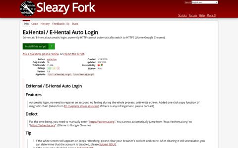 ExHentai / E-Hentai Auto Login - Sleazy Fork