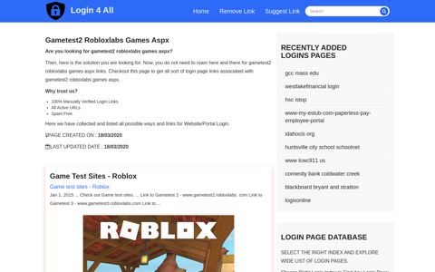 gametest2 robloxlabs games aspx - Official Login Page [100 ...