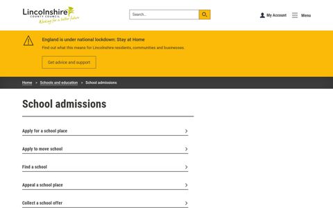 School admissions – Lincolnshire County Council