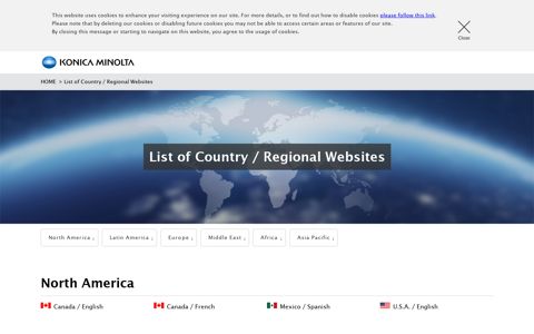 List of Country / Regional Websites | KONICA MINOLTA