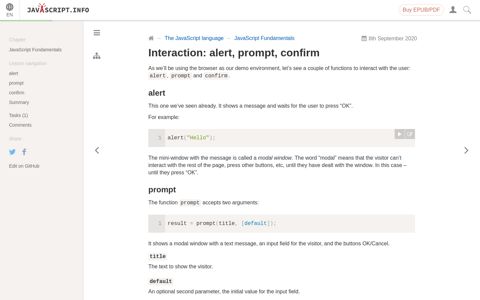 Interaction: alert, prompt, confirm - The Modern JavaScript ...