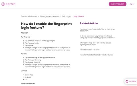 How do I enable the fingerprint login feature? – Earnin Help ...