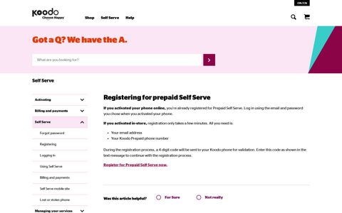 Registering for prepaid Self Serve | Help | Koodo Mobile