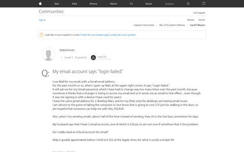 My email account says "login failed." - Apple Community