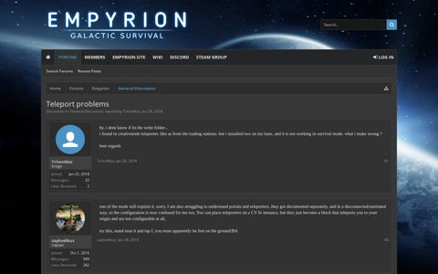 Teleport problems | Empyrion – Galactic Survival - Community ...