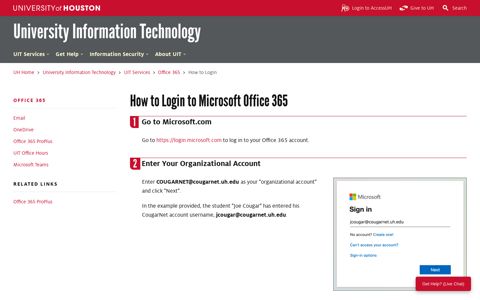 How to Login to Microsoft Office 365 - University of Houston