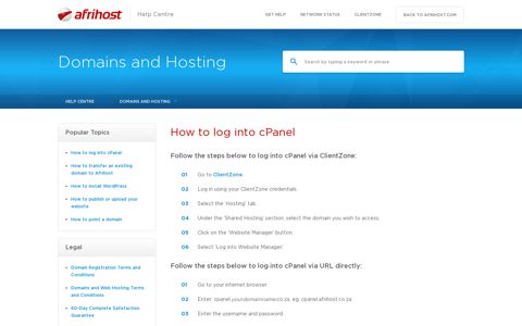 How to log into cPanel | Domains and Hosting | Afrihost Help ...