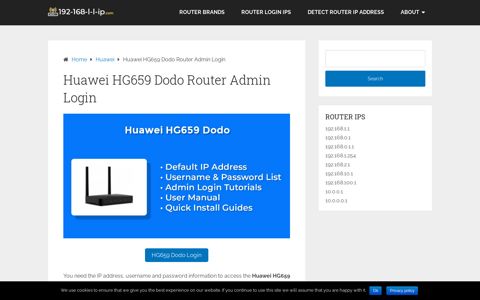 Huawei HG659 Dodo Router Admin Login - 192.168.1.1