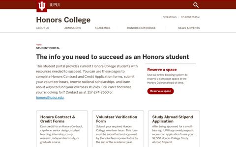 Student Portal: Honors College: IUPUI
