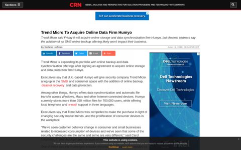 Trend Micro To Acquire Online Data Firm Humyo - CRN