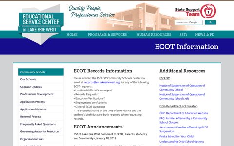 ECOT Information - ESC of Lake Erie West