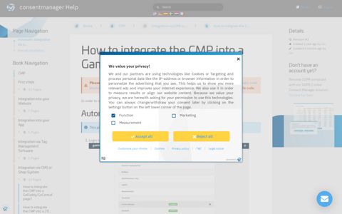 How to integrate the CMP into a Gambio Shop?