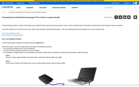 Accessing the web-based setup page of the Linksys range ...