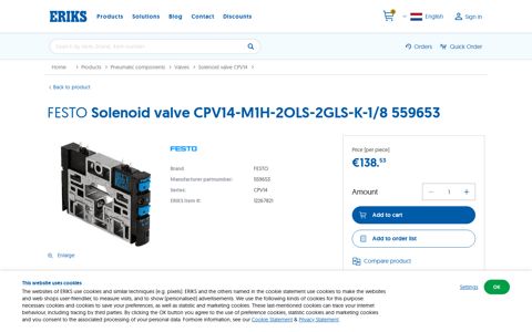 FESTO Solenoid valve CPV14-M1H-2OLS-2GLS-K-1/8 559653 - Eriks
