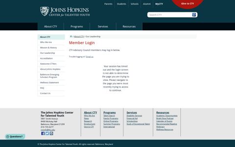 Member Login | Johns Hopkins Center for Talented Youth