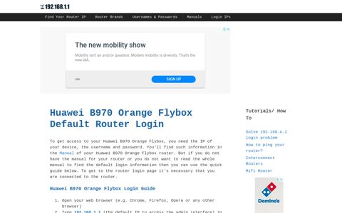 Huawei B970 Orange Flybox - Default login IP, default ...