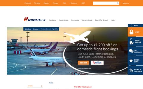 Flywidus Domestic Flight Offer - ICICI Bank