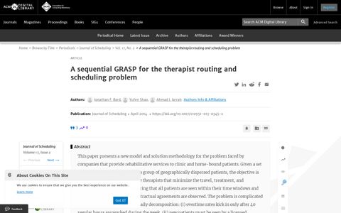A sequential GRASP for the therapist routing and scheduling problem