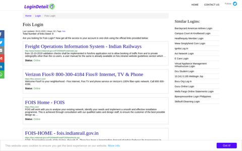 Fois Login Freight Operations Information System - Indian ...