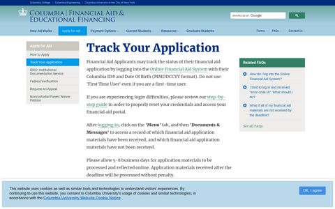 Track Your Application | Columbia Financial Aid and ...
