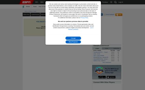 You must log in to adjust your user settings - ESPN Streak