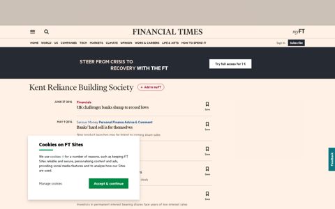 Kent Reliance Building Society | Financial Times