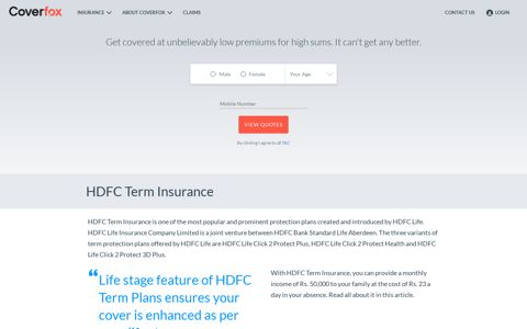 HDFC Term Insurance: Calculate Premium Online at Coverfox