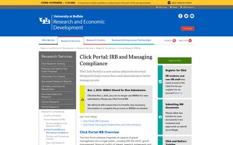 Click Portal IRB and Managing Compliance - University at ...