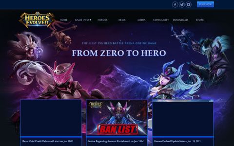 Heroes Evolved Official Website, 5v5 Hero Battle Arena: Home