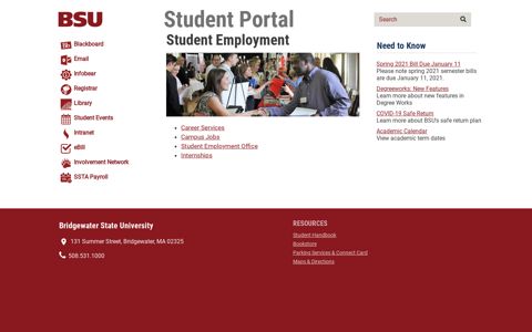 Student Employment - BSU Student Portal - Bridgewater State ...