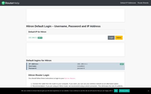 Hitron Default Router Login and Password - Router Help