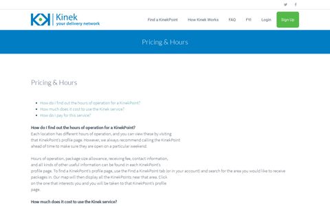 Pricing & Hours – Kinek