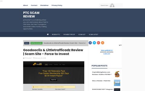Goodooclix & Littletrafficadz Review | Scam Site - Force to Invest