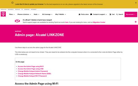 Admin page: Alcatel LINKZONE | T-Mobile Support