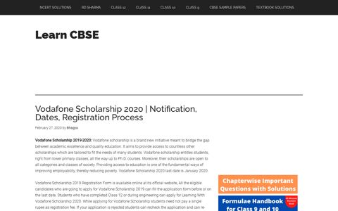 Vodafone Scholarship 2020 | Notification, Dates ... - Learn CBSE