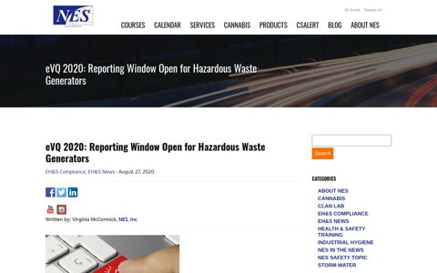 eVQ 2020: Reporting Window Open for Hazardous Waste ...