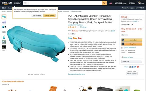 PORTAL Inflatable Lounger, Blue : Sports ... - Amazon.com