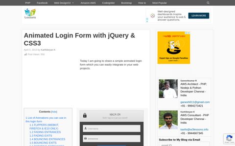 Animated Login Form with jQuery & CSS3 - W3lessons