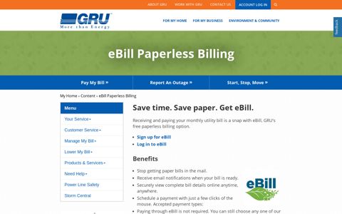 GRU > My Home > Content > eBill Paperless Billing