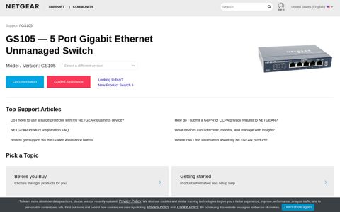 GS105 | Unmanaged Switch | NETGEAR Support