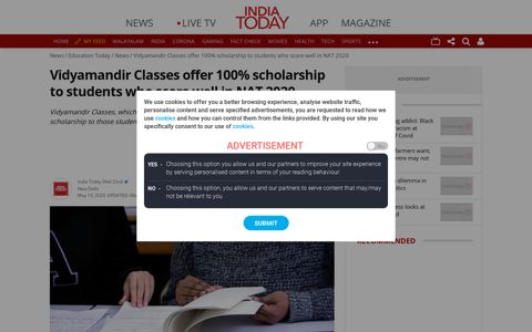 Vidyamandir Classes offer 100% scholarship to students who ...