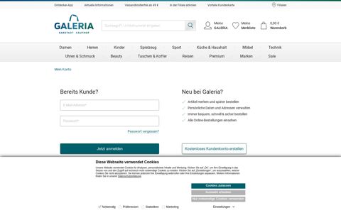 Online-Kundenkonto bei GALERIA.de