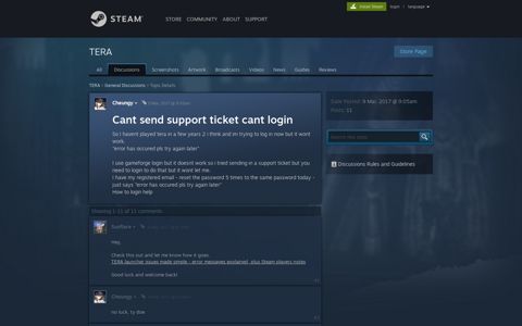 Cant send support ticket cant login :: TERA General Discussions