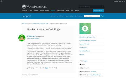 Blocked Attack on Kiwi Plugin | WordPress.org