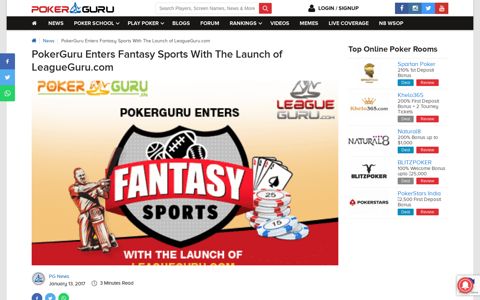 PokerGuru Enters Fantasy Sports With The Launch of ...