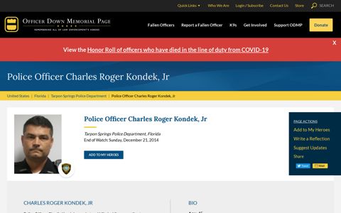 Police Officer Charles Roger Kondek, Jr, Tarpon Springs ...