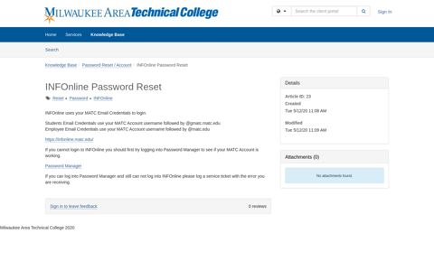 Article - INFOnline Password Reset - TeamDynamix