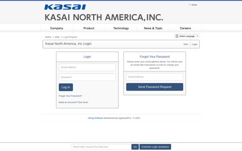 Login - Job Listings at Kasai North America, Inc - ApplicantPro